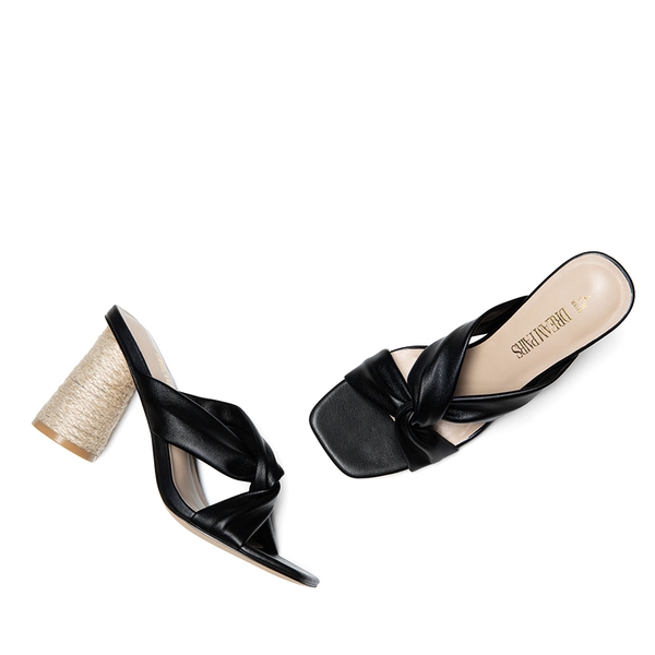 Square Toe Espadrille Heel Sandals - BLACK - 6